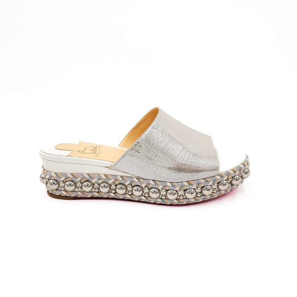Christian Louboutin Leather Mirror Studded Platform Mules Espadrilles EU 39